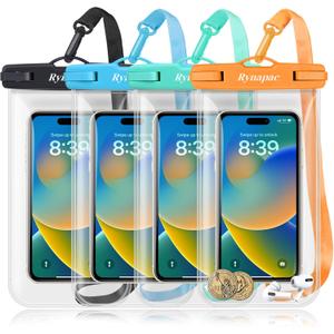 Waterproof Phone Pouch Bag - 8.5in Water Proof Cell Phone Case for Beach Travel Must Haves, Waterproof Phone Holder with Lanyard for iPhone 16 15 Pro Max Galaxy S24 Ultra Pixel 8 Pro, Cruise Essentials ([Black+Mint+Blue+Orange] Waterproof Phone Pouch)