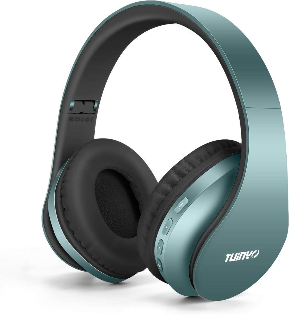 TUINYO Wireless Headphones Over Ear, Bluetooth with Mic & Foldable Stereo Headset for Immersive Sound (Silver Blue No.2)