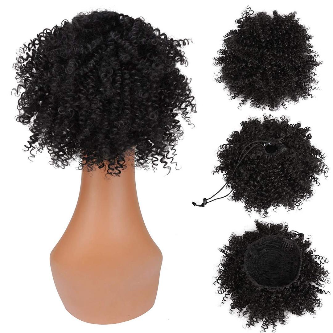 Afro Puff Ponytail Drawstring Synthetic Short Kinky Curly Pineapple Ponytail Donut Chignon Hairpieces Wig 115g Wrap Updo Hair Extensions With Two Clips 1B (12 Inch (Pack of 1))