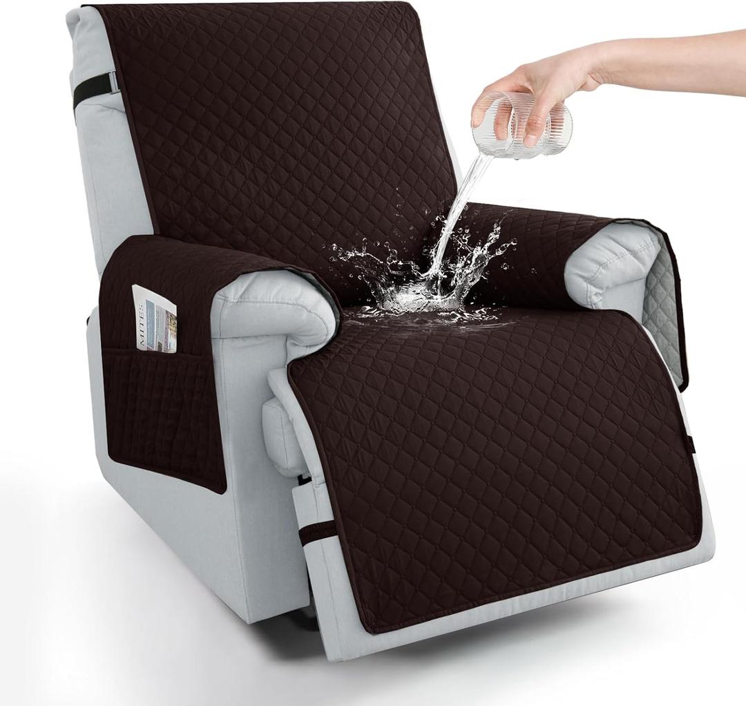 100% Waterproof Recliner Chair Covers 23.6", Non-Slip Recliner Cover for Chair with Pocket Washable Recliner Covers that Stay in Place with Elastic Straps for Dogs Cats Kids Pets-Chocolate