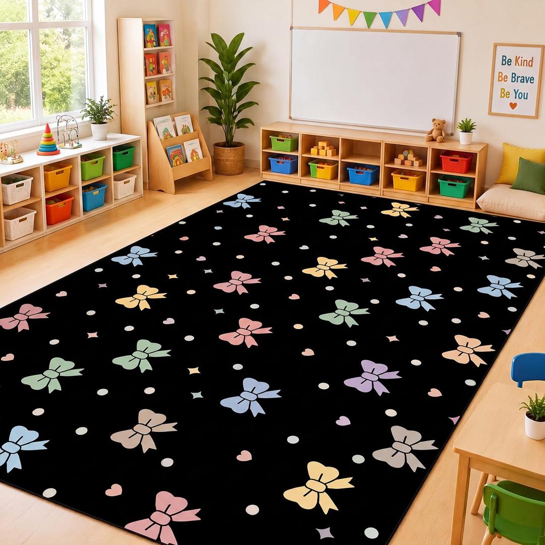Frienda 13 x7.5 ft Large Classroom Rug for Back to School Decor Green Leaves Rug Non Slip Carpet Soft Nylon Learning Rugs for Reading Corner Circle Time School Classroom Decor