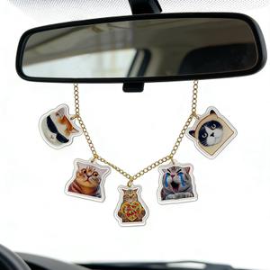 Cat Rearview Car Mirror Charm Chain Accessorie,Gold Rearview Charms,Cars Rear View Hanging Pendant Ornament,Cat Gifts for Women Men Mom Cats Love Cute Car Interior Decor Auto Decorations