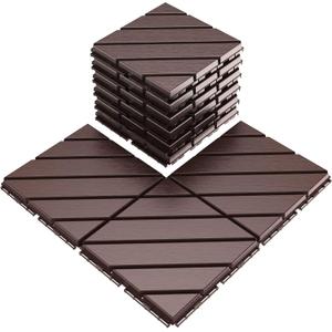 VANCASTLE 9 Pack Interlocking Deck Tiles, 12"x12" Patio Pavers, Heavy Duty Plastic Outdoor Flooring with Drainage, Waterproof Non-Slip Snap-Together Tiles for Balcony, Poolside, Garage, Dark Brown