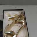 Women's Block High Heels Square Open Toe Strappy Sandals Party Wedding Ankle Strap Shoes (8, Light Gold)