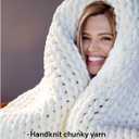 YnM Velvet Weighted Blanket, Handmade Chunky Knitted Design, Soft and Cozy, Temperature Regulating and Breathable, Machine Washable Throw for Sleep or Home Decor (Cream, 60x80 Inch, 15lbs)