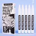 ARTISTRO 5 White Paint Pen for Rock Painting, Stone, Ceramic, Glass, Wood, Tire, Fabric, Metal, Canvas. Set of 5 Acrylic Paint White Marker Water-based Extra-fine Tip