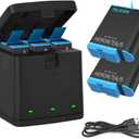 TELESIN 2-Pack Batteries and 3-Channel USB Battery Quick Charger with Type-C Cord Compatible with GoPro Hero 8 Black, Hero 7 Black, Hero 6, Hero 5 Black