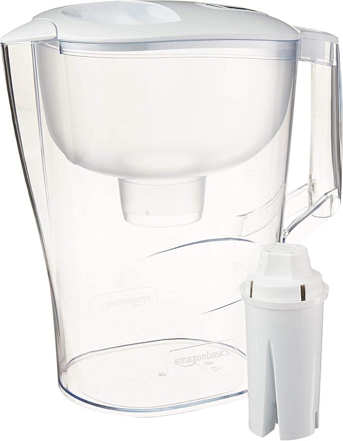 Amazon Basics 10-Cup Pitcher with Filter, Compatible with Brita Water Filter Pitcher for Clean, Crisp Water, WQA and NSF Certified, Made in Europe