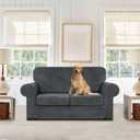 WEERRW Velvet Couch Covers for 2 Cushion Couch Sofa - High Stretch Luxury Velvet Plush 3 Pieces Sofa Slipcovers with Elastic Bottom, Furniture Protector for Pets, Machine Washable, Dark Grey, Medium