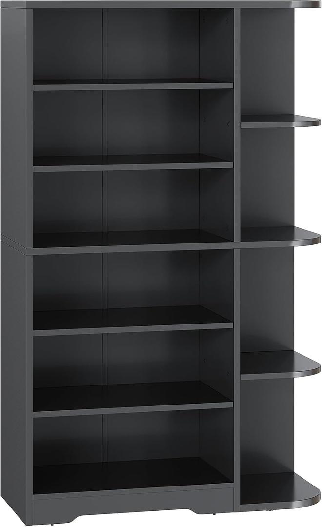 Tall Shoe Rack, Multifunctional Shoe Cabinet with Open Storage, Entryway Shoe Organizer for Closet, 7-Tier Wooden Shoe Storage Closet with Adjustable Shelves, Black SC02BK