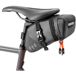 Bike Seat Bag, Expandable Bicycle Saddle Bag Under Seat, Waterproof Cycling Seat Pack for Mountain Road Bikes and Commuter, 1.5-2L (Black)