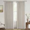 100% Blackout Thermal Curtains 84 Length 2 Panels Set for Bedroom, Linen Windows Pinch Pleated Drapes with Hooks for Track 7ft Modern Rustic Living Room Darkening Curtains 84 Inches Long Off White (Natural)