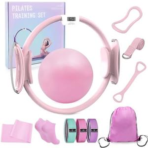 GigaFit Pilates Kit Pilates Ring Pilates Set Pilates Ball Set Magic Circle Hoop with 3 Resistance Bands Yoga Strap for Home Workouts for Beginners