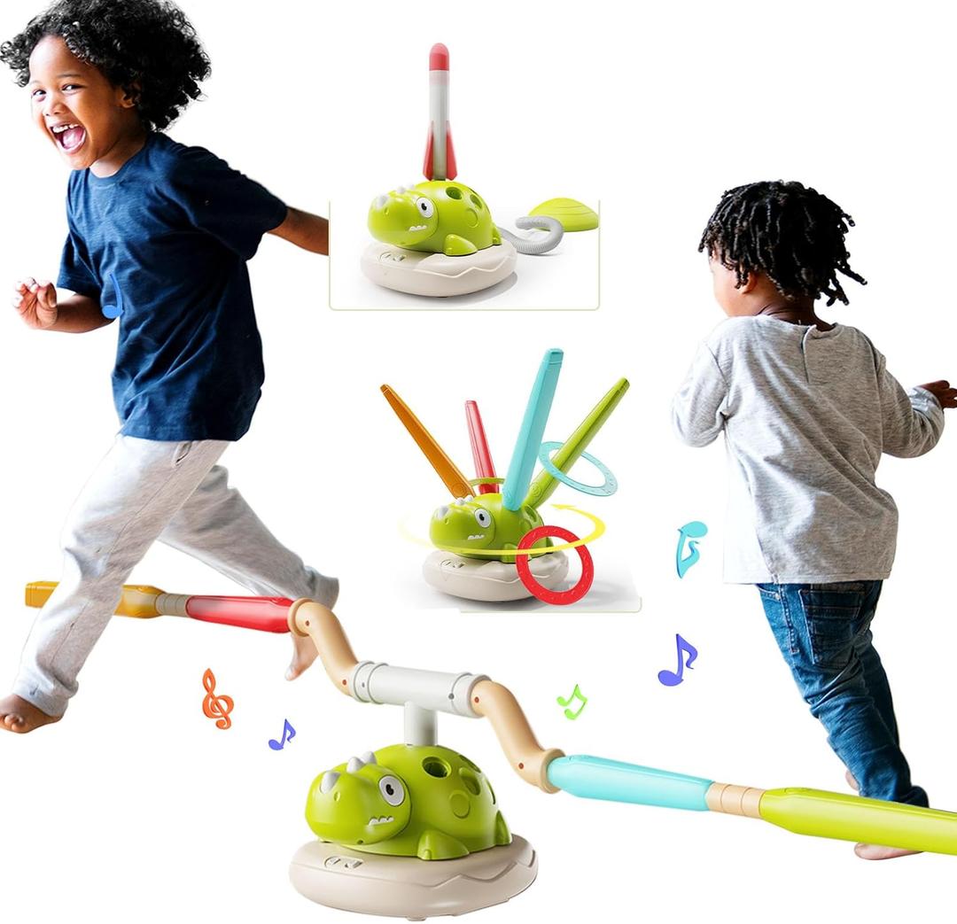 3-in-1 Musical Jump Toss Ring Game Rocket Launcher Toys for Kids Active Indoor/ Outdoor Toys with Remote Control, Outside Toys for Toddler 3-5 4-8 12 Girls Boys