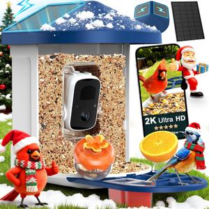 PeckCam Bird Feeder with Camera with AI Identify 10000+ Birds Species, 3 Solar Panels, 2K Live View, Instant Arrival Alerts, Smart Bird House with Cam, Gift for Bird Lovers (Blue)