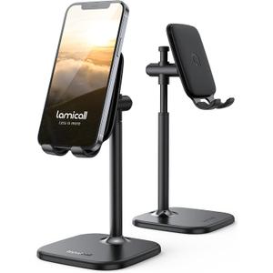 Lamicall Cell Phone Stand, Phone Holder - [Height Angle] Adjustable Mobile Phone Stand for Desk, Office, Compatible with iPhone 14 Plus, 13, Pro, Pro Max, Mini 12 11 X Xr XS, 4-10" Cellphone & Tablet (Black)