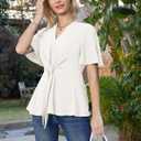 GRACE KARIN 2026 Women's Elegant V Neck Peplum Tops Tie Front Short Bell Sleeve Shirts Tops Blouse (White, S)