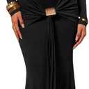 Women's Grace Maxi Dress Off Shoulder Long Sleeve Bodycon Elegant Solid Formal Gown for Wedding Guest (Black, Small)