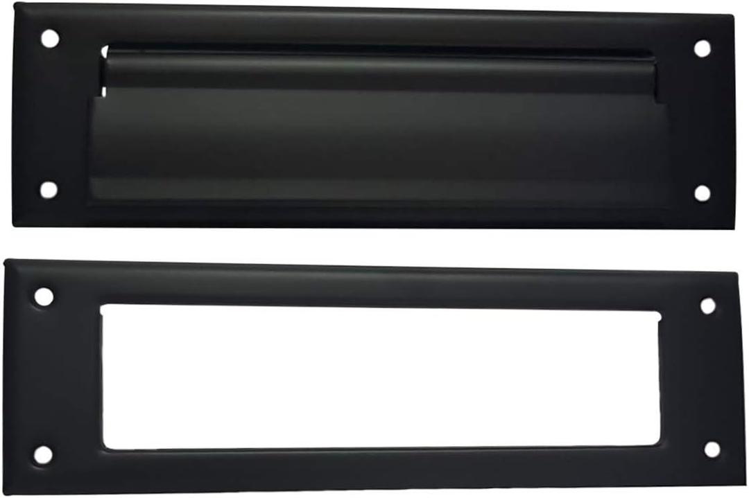 QCAA Solid Brass Mail Slot, with Solid Brass Interior Frame, 10" x 3", Matte Black, 1 Pack, Made in Taiwan