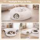 Cat Tunnel Bed Cave - Soft Washable Cushion for Indoor Cats, Peekaboo Hideaway Cave for Indoor Cats, Kittens, Puppies, Rabbits, Luxurious Striped Hare-Feel Fabric, Tunnels for Indoor Cats Large(White)