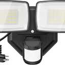 Onforu 32W Plug in Motion Sensor Lights Outdoor, 3200LM Motion Flood Light Dusk to Dawn, IP65 Waterproof Led Security Light Outside, 2 Heads Motion Activated Wall Light for Garage, Porch, Yard - Black