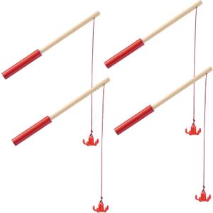 4 Pieces Magnetic Fishing Poles Wooden Magnet Fishing Rods Magnetic Fishing Games for Wooden Magnetic Fishing Games for Kindergarten Preschool Boys Girls