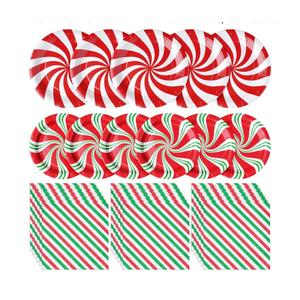 Uiifan 300 Pcs Christmas Paper Plates and Napkins Sets Peppermint Candy Disposable Tableware Decor 200 Red Striped Round Candy Paper Dinner Plates 100 Candy Paper Napkins for Xmas Candy Party