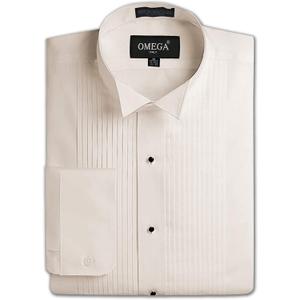 OmegaTux Men's Formal Wing Collar Tuxedo Shirt, 1/4" Pleat Ivory (Size XL, OMTX500-17.5-33)