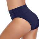 Tempt Me Women's High Waisted Bikini Bottom Tummy Control Ruched Bathing Suit Swim Bottom (Blue, M)