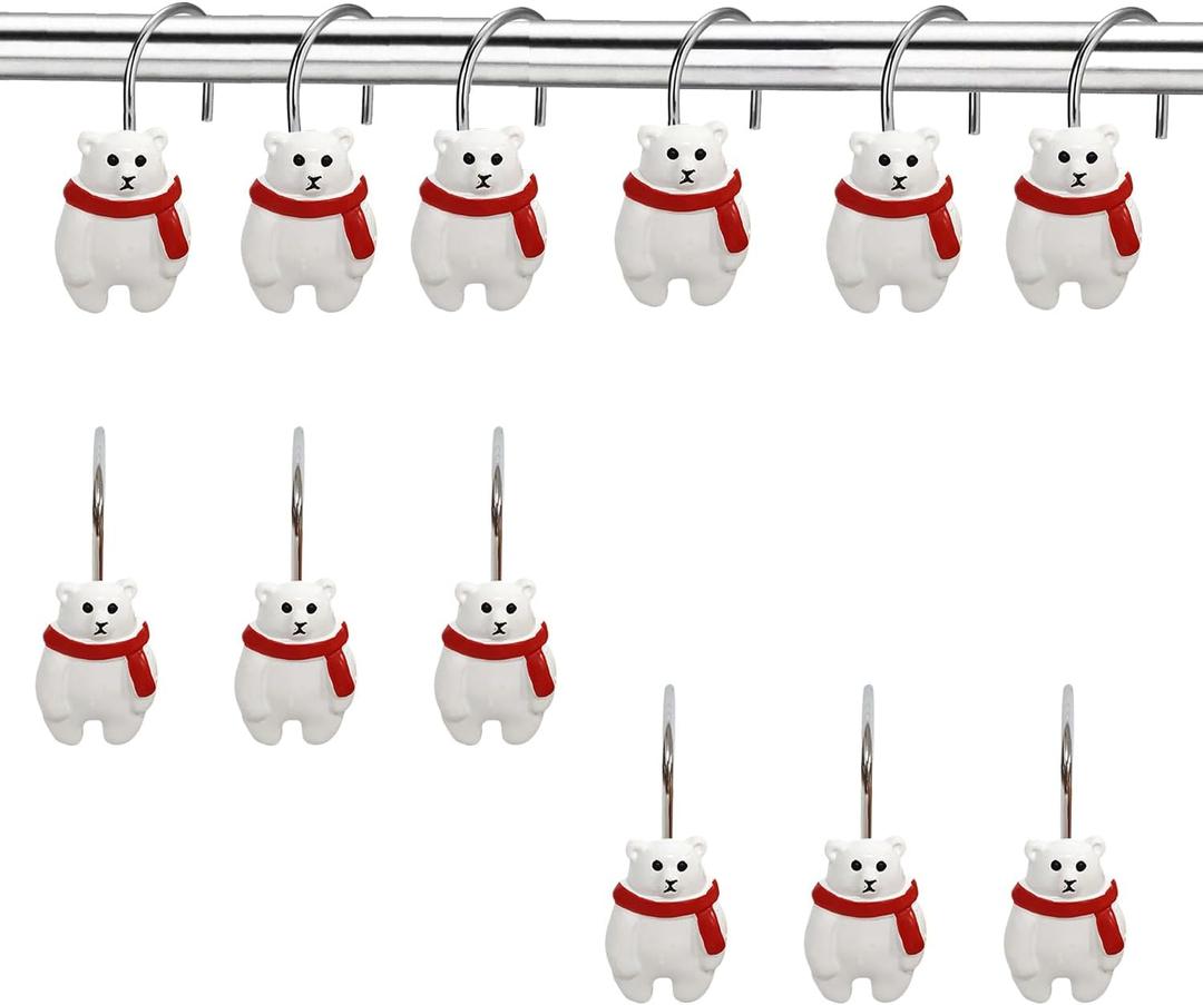 12 PCS Bear Shower Curtain Hooks Cute Shower Curtain Hook Bear Bathroom Decor White Shower Curtain Hooks for Bathroom Shower Curtain,Bedroom,Living Room Curtain