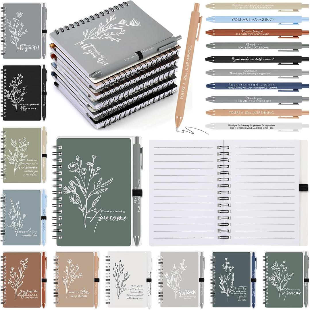 20 Sets Coworker Christmas Gifts Bulk Thank You Spiral Notebook with Sticky Notes Inspirational Quotes Pen Employee Appreciation Gifts for Coworker Teacher Groups Office Staff (Fresh Color)