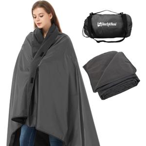 4-in-1 Large Camping Blankets - Waterproof, Windproof Fleece Outdoor Blankets for Stadium, Sports, Car, Concert - 81"x57", Portable (Dark Gray) (Regular)