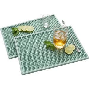 ZJWZLG Bar Mat - 18"X12"(2 Pcs) Rubber Bar Mats for Countertop & Dish Drying, Non-Slip Bartender Mat with Airflow Design for Home Bar, Cocktail Set, Kitchen & Outdoor Use (Green)