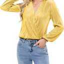 Women Long Lantern Sleeve Shirts Dressy Casual Loose Fit Fall V Neck Blouses Date Night Tops, XS
