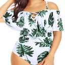 Daci Women Plus Size One Piece Swimsuits Tummy Control Ruffle Off Shoulder Bathing Suits 18W