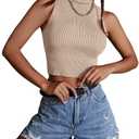Verdusa Women's Crop Tops Old Money Clothes Sleeveless High Mock Neck Knit Fitted Basic Tank Top Large