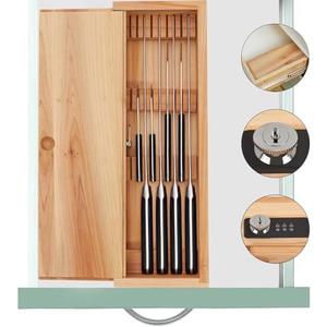 Amcortn Knife Lock Box - Kitchen Knife Storage Box, Kids Safe In Drawer Knife Block, Wooden Sharp Knives Holder & Organizer, Multi Purpose Lock Box, Knife Storage Alternative (Knives Not Included)