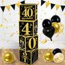TONIFUL 4 Pcs 40th Birthday Decorations Balloon Boxes for Men Women, Fourty Years Old Cardboard Box Party Supplies, Black and Gold 40th Birthday Party Decoration