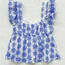 MakeMeChic Women's Floral Ruffle Sleeve Babydoll Shirts Sweetheart Neck Blouse Summer Tops (XL)