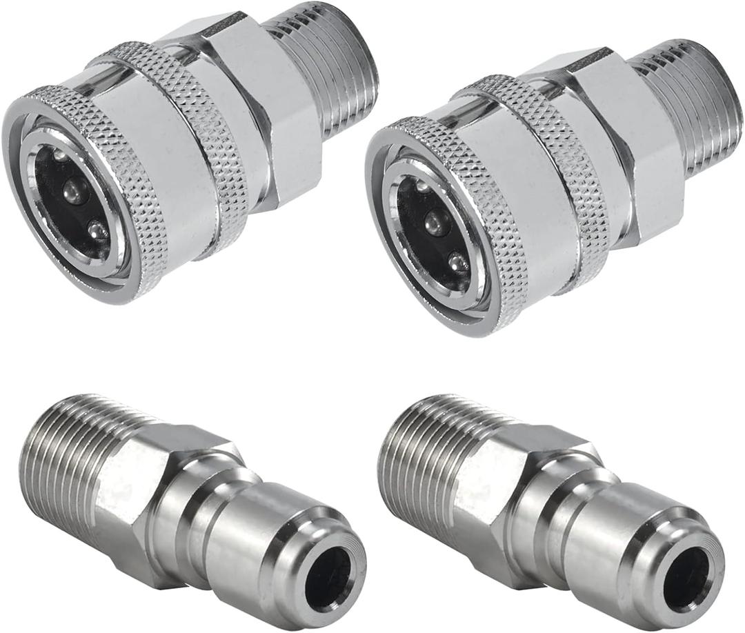 Pressure Washer Quick Connect 3/8 Inch, Pressure Washer Fittings, Adapter Set, Male Thread, 4 Pieces