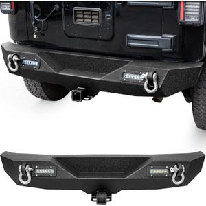 LEDKINGDOMUS Rear Bumper Compatible with 07-18 Jeep Wrangler JK and JK Unlimited, Off Road Back Bumper w/ 2x LED Lights & 2" Hitch Receiver Textured Black