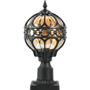 Outdoor Lamp Post Lights, Aluminum Rust-Proof Globe Post Light for Porch Front Door Driveway Lawn Garden, Black Sphere Exterior Pillar Post Light, Hardwired 3" Pier Mount Post Lantern (Black no sensor-17.5"(H))
