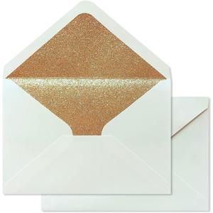 50 PCS A7 Pearlescent Gold Glitter Envelopes, 5.25 x 7.5 inches, Perfect for 5''x7'' Weddings Invitation Cards, Greeting Invite Envelope (Pearl Ivory + Gold Glitter Liner)