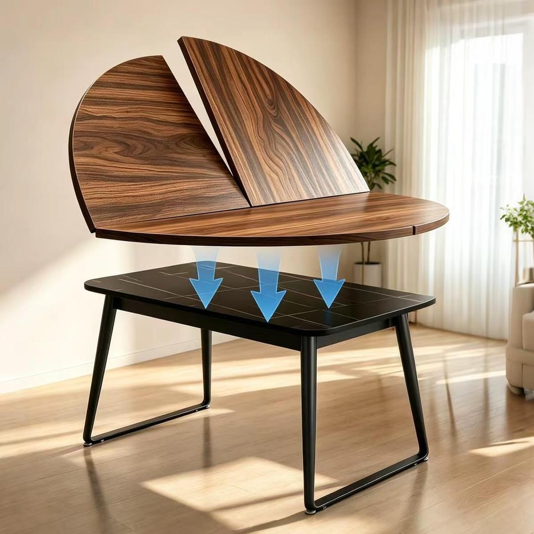 Round Foldable Table Top Extender Only,Walnut Table Tops No Legs,55 Inch, Large