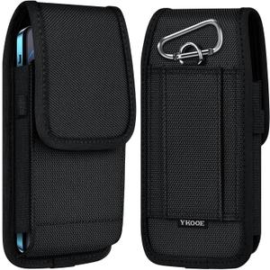 ykooe Cell Phone Pouch Nylon Belt Holster Case Compatible with iPhone 17 Air, 16/15/14/13/12/11 Pro Max & Plus, Samsung Galaxy S26/S25/S24/S23/S21 Plus and FE Models (No Clip), Black