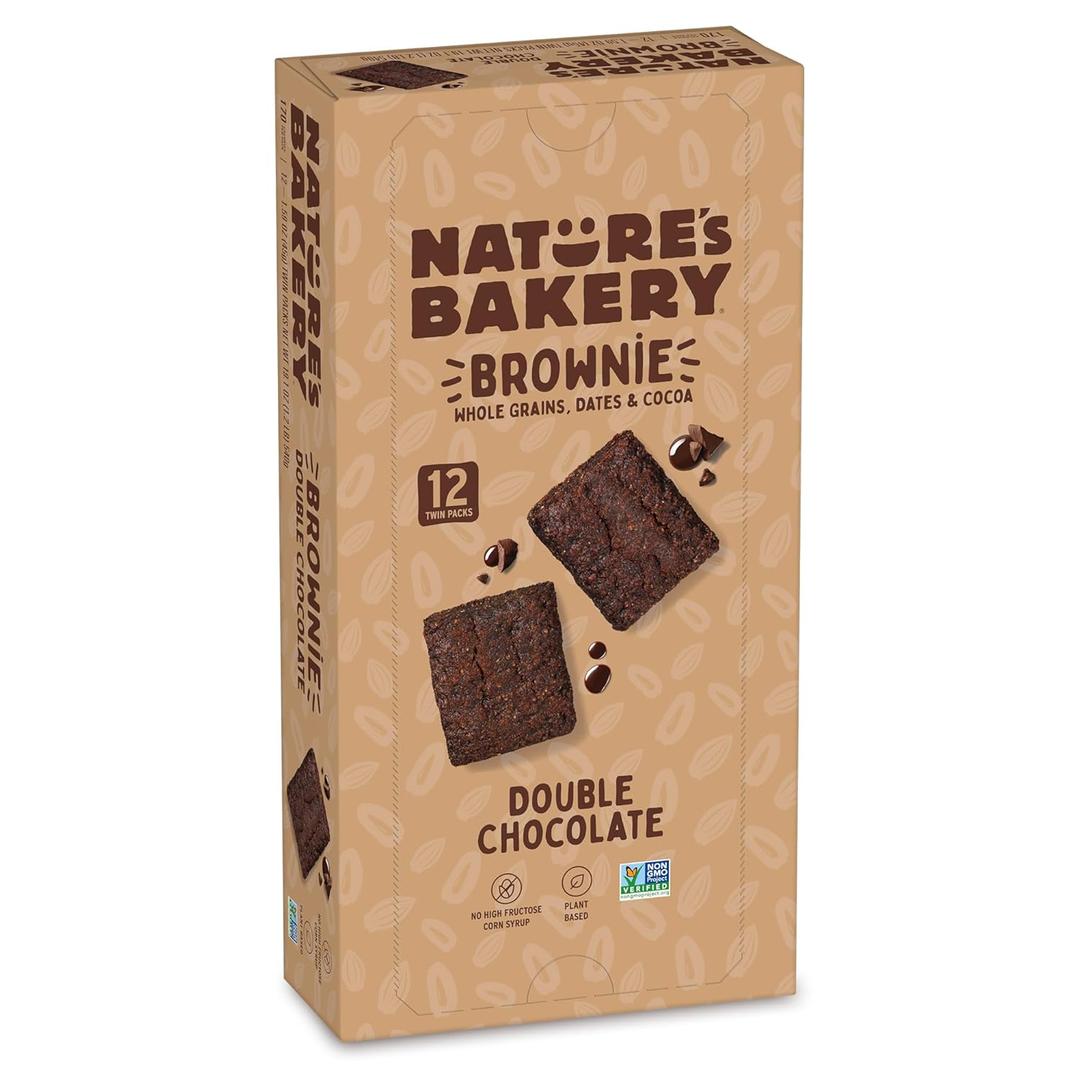 Natures Bakery Double Chocolate Brownie Bars, Whole Grains, Dates, and Cocoa, Plant Based, Dairy-Free, Snack Bar, Box of 12 twin packs