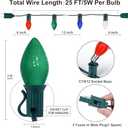 C7 Multicolor Christmas Lights Outdoor, 25Ft Vintage Christmas String Lights with 27 Ceramic Colorful Bulbs, Outdoor Christmas Decorations Lights for Xmas Tree Holiday Party Patio Backyard Roofline