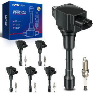 KAX 6-Pack Ignition Coils & Double Iridium Spark Plug for Nissan Murano 2009-2015 2017-2023, Pathfinder 2013 2015-2020 2022-2023, Maxima, Altima, Pathfinder, QX60, JX35, G35, EX35, FX35, G25, UF550