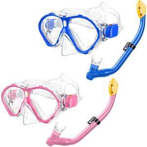 Gintenco Kids Snorkel Set, Diving Mask for Children as Unisex Kids Swimming Goggles, Anti-Fog Diving Mask and Dry Top Snorkel Combo Set for Junior and Youth