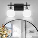 2-Light Black Bathroom Lighting Fixtures Over Mirror, Modern Vanity Lighting Fixtures, Bathroom Wall Mounted Vanity Light with Milky White Glass Lampshade for Living Room Bedroom Hallway